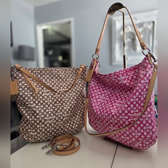 2 pcs Large COACH Signature Coated Canvas Tote Bags - Picture 1 of 11
